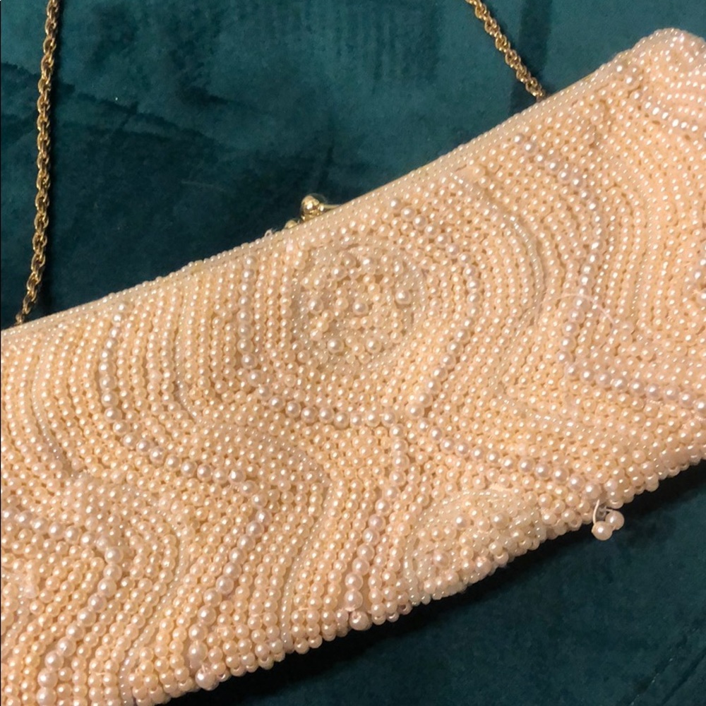 Vintage Beaded Creme Gold Chain Night Bag - Picture 3 of 5